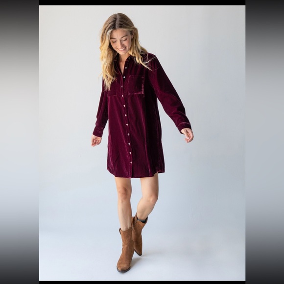 NATURAL LIFE Rocky Velvet Shirt Dress Burgundy - Picture 4 of 7